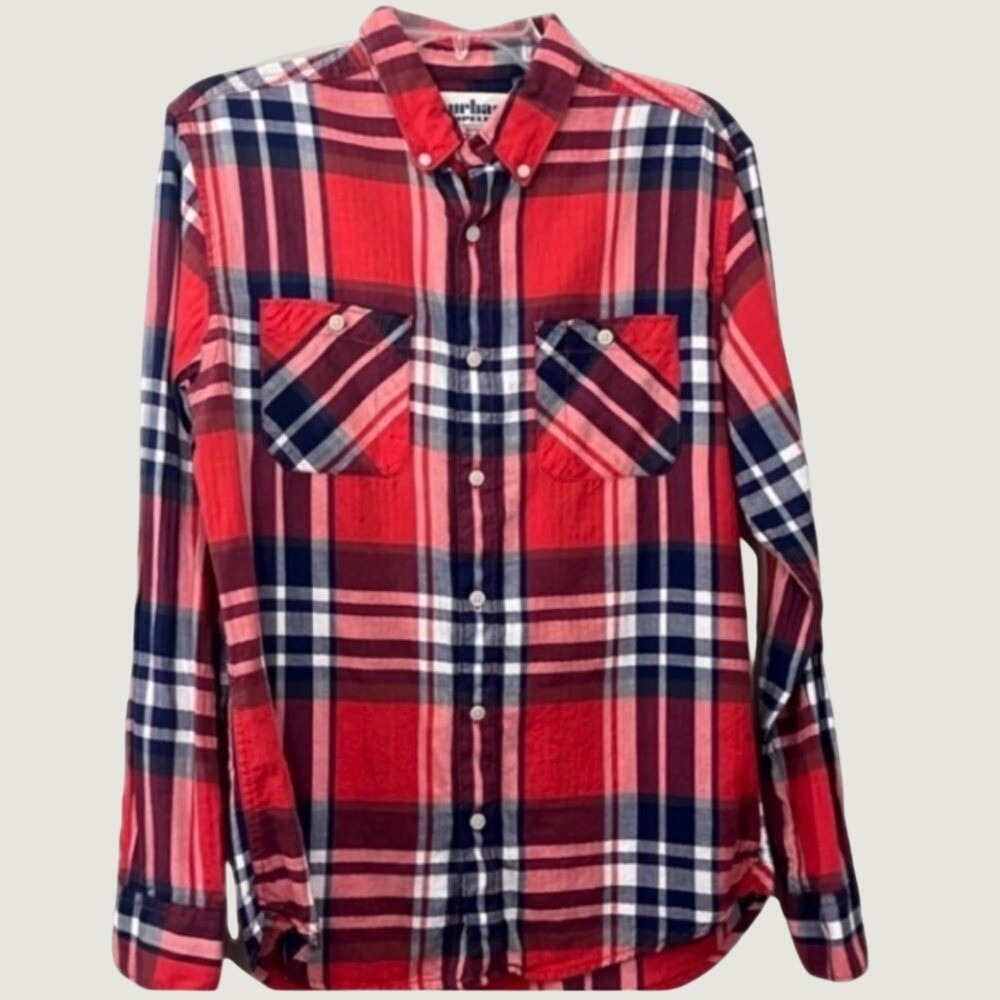 Urban Pipeline Long Sleeve Flannel Shirt Mens Small Red Blue Plaid Button Down